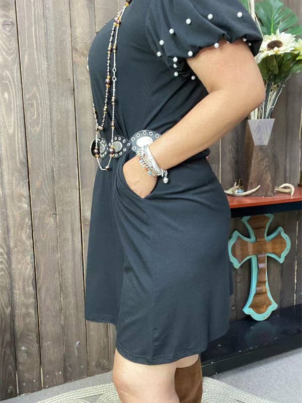 luluclothes - Wholesale Dress - Women's - BQ15589 W/pearl women dress w/side pockets