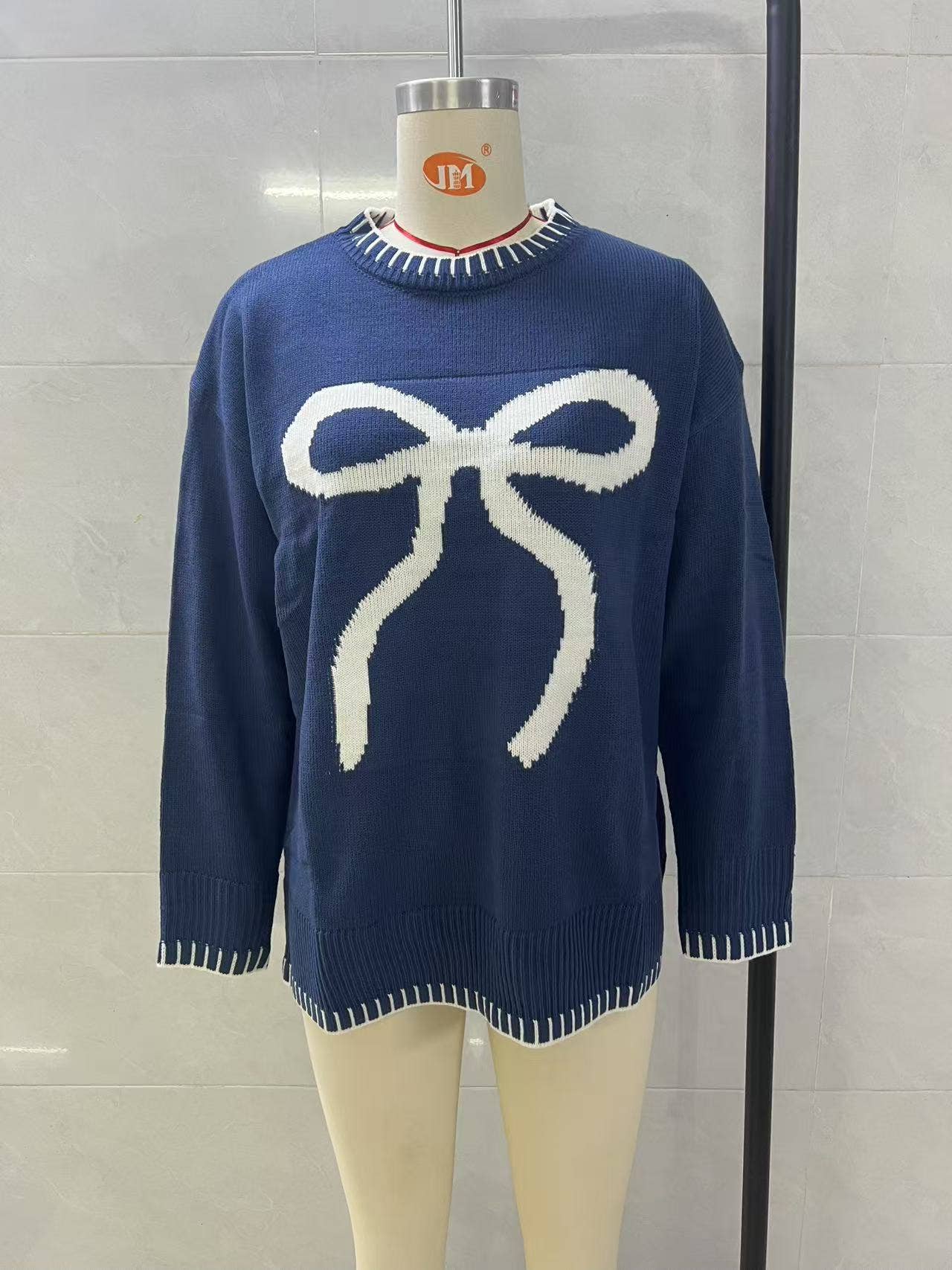 Lily Clothing - Vente Pull en maille – femme - Pull jacquard à nœud tricoté de style décontracté15