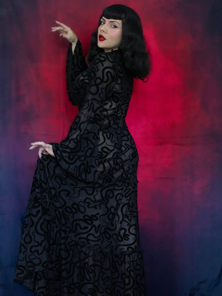 Witchwood Bags - Wholesale Dress - Women's - Sloane - Velvet Flocked Snake Maxi Dress - READY TO SHIP2