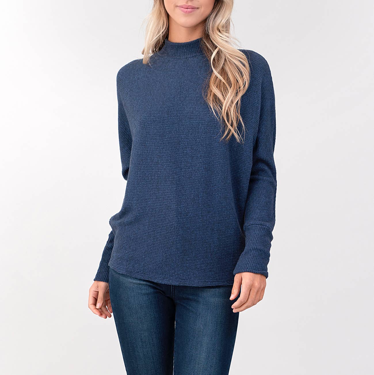 Heimious - Wholesale Knit Top - Women's - Mock Neck Long Dolman Sleeve Ribbed Knit Top, T26112