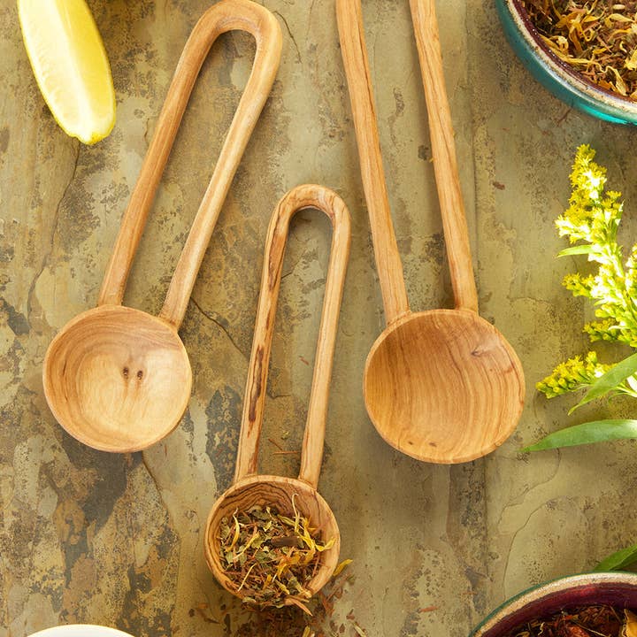Swahili | AFRICAN MODERN - Wholesale Serving Utensil - Set of Three Wild Olive Wood Loop Handle Serving Spoons