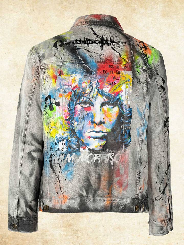 Jaqueta jeans masculina Jim Morrison por atacado de Idols Legends Icons