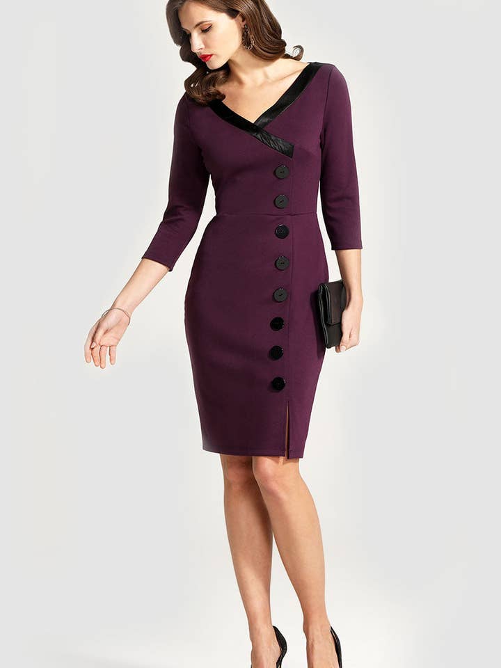 50s Silky Trimmed Button Wiggle Dress for wholesale by HotSquash