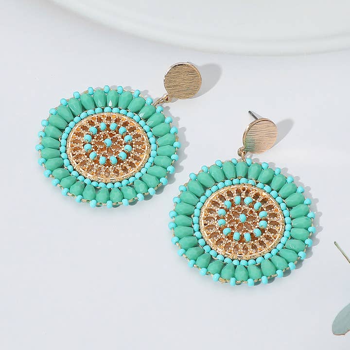 Sensibling Corp. - Wholesale Dangle Earrings - Boho Faceted Beaded Mandala Dangle Earrings
4