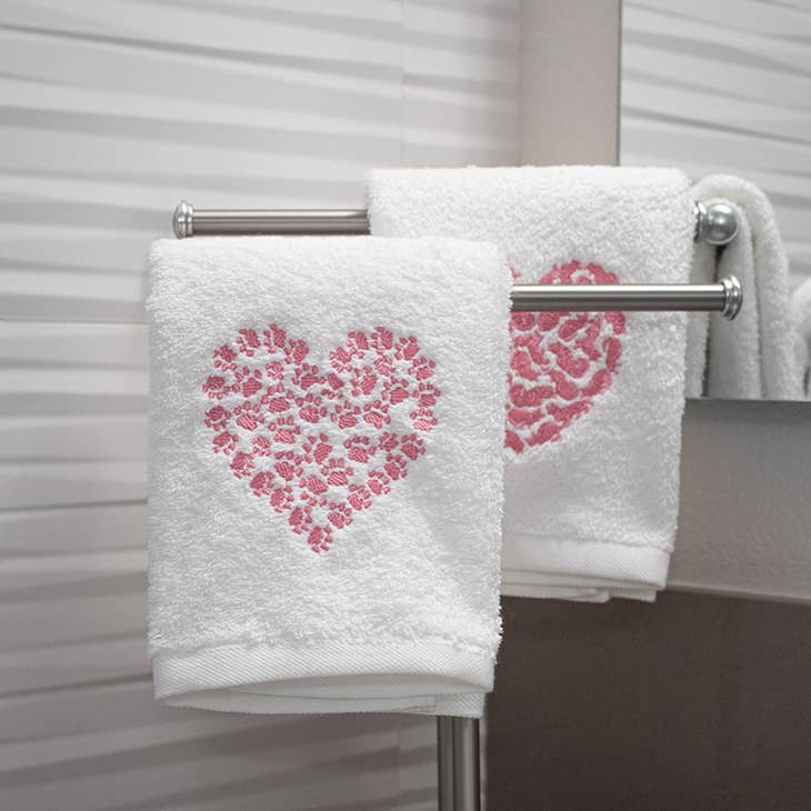 White Cat Paw Heart Embroidered Hand Towel for wholesale on Faire