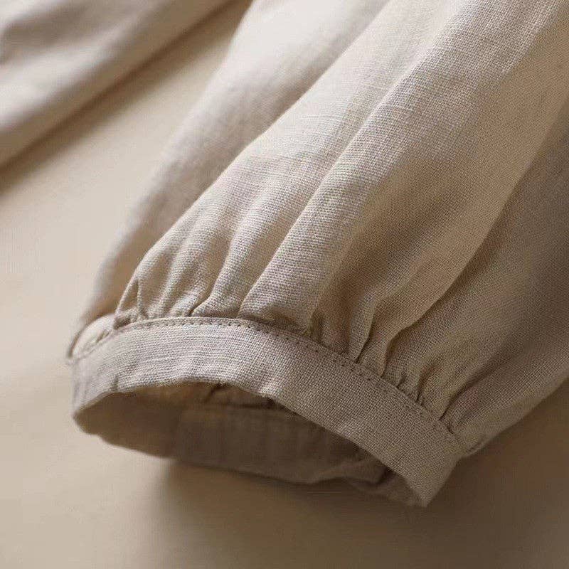 FurDecoration - Wholesale Blouse - Women's - Casual Loose Ramie Cotton Blouse with Solid Color and Long Sleeves7