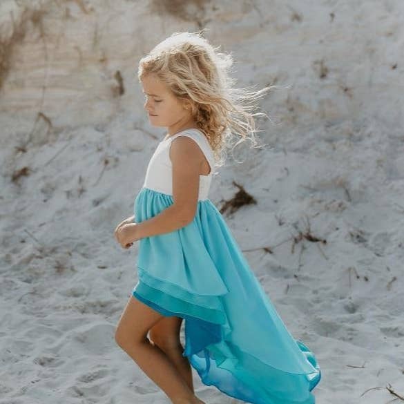 Oopsie Daisy - Wholesale Dress - Kids - Kids Hi-Lo Frills Blue Ombre Spring Summer Tiered Dress