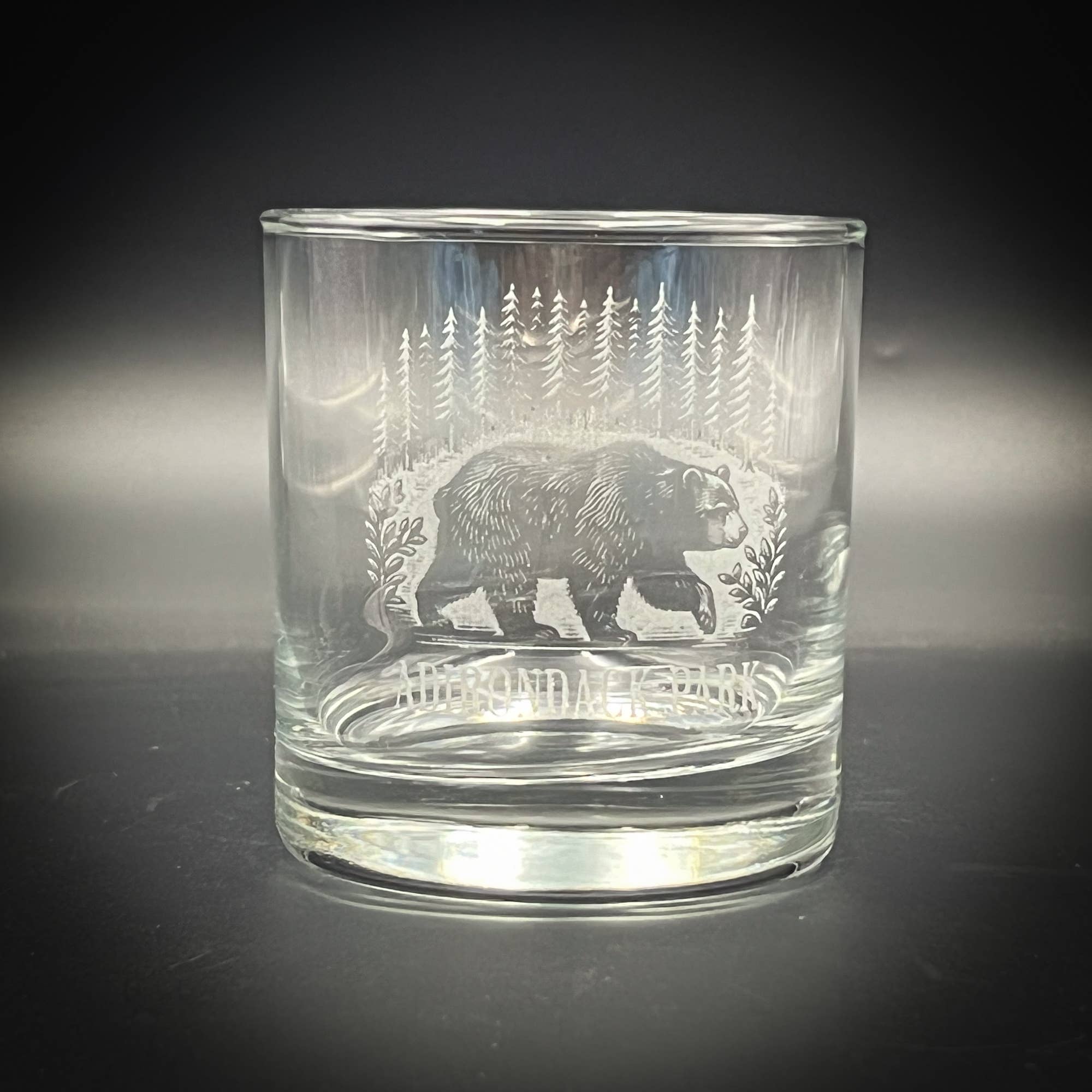 Adirondack Etching LLC - Wholesale Cocktail/Liquor Glass - Bear in a Forest 10 oz Old Fashioned3