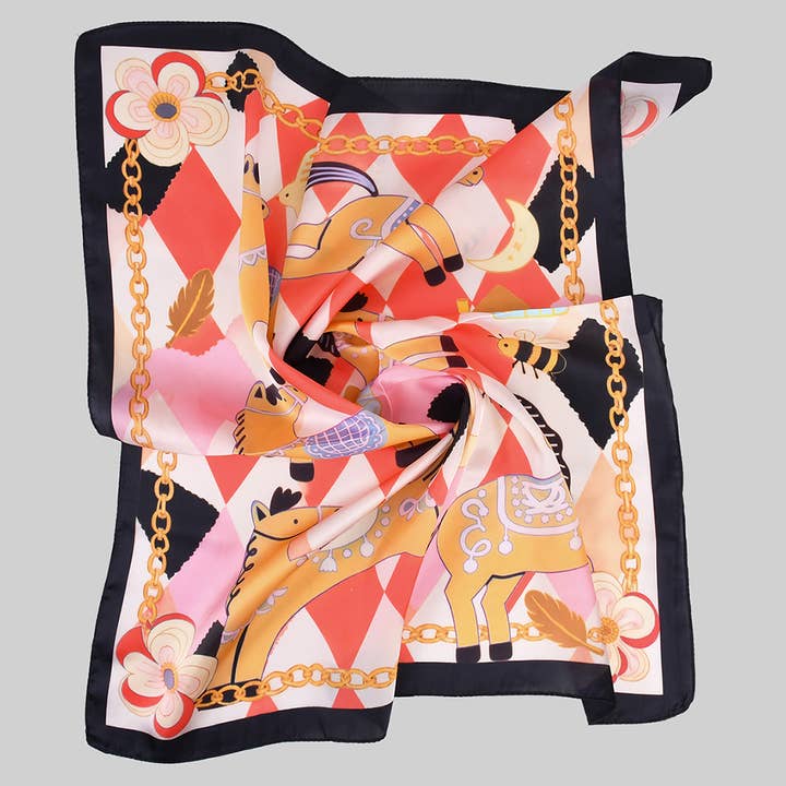 SILKY GEO HORSE PRINT SQUARE SCARF for wholesale by Girly
