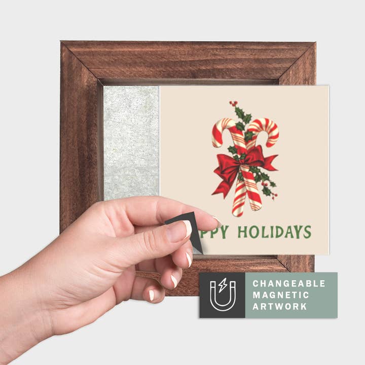 Insert décoratif saisonnier magnétique pour panneau interchangeable (Mini) : Joyeuses Fêtes Sucre d'orge | Noël | Panneau magnétique vierge vendu séparément pour la vente par Simpler Seasons Decor