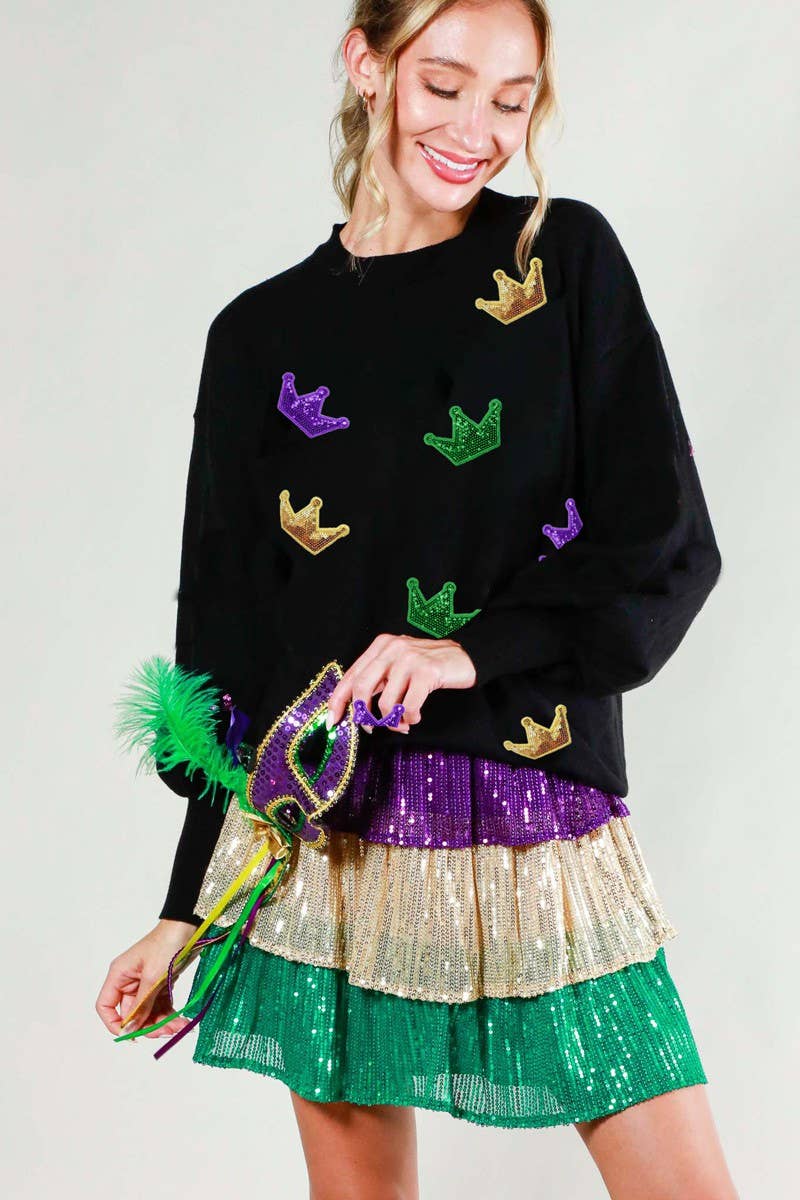 Vine & Love - Vendita all'ingrosso Felpa - Donna - Maglione lavorato a maglia con dettagli in paillettes a corona VT81484K7