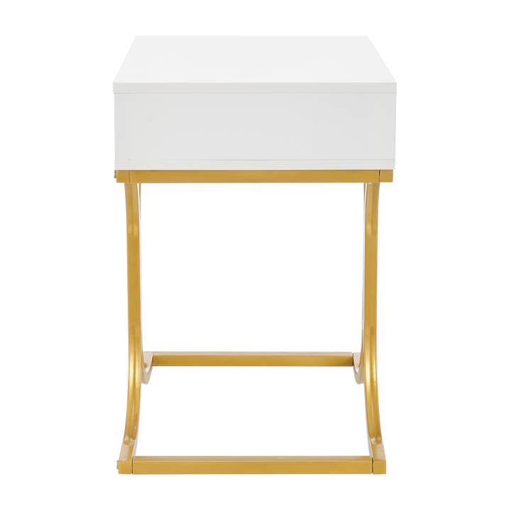 Danya B - Wholesale Side Table - Retro White Lacquer Gold Brass Metal Nightstand with Drawer