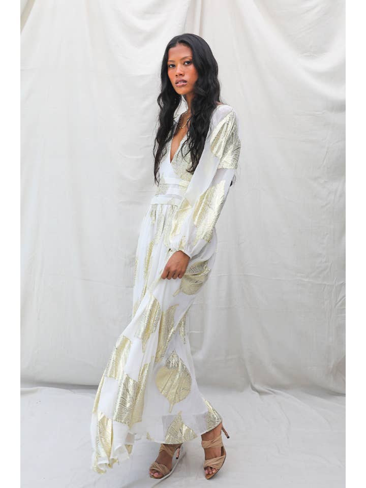Jen's Pirate Booty - Wholesale Dress - Women's - Gold Leaf Lapis Maxi Dress