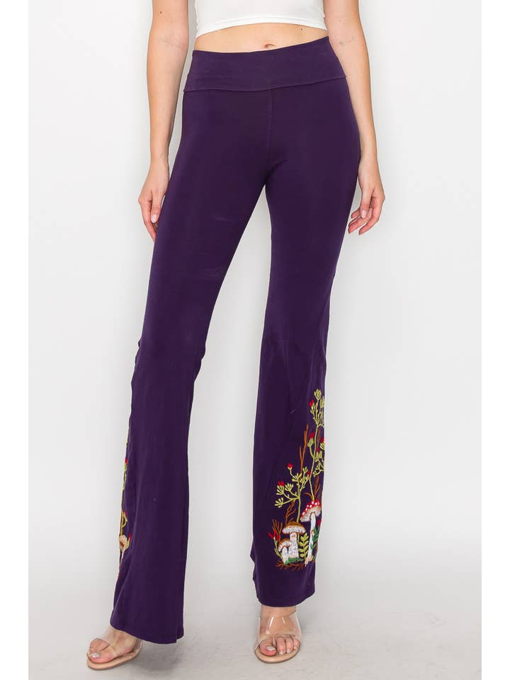 T-Party - Wholesale Pants - Women's - Mushroom Embroidery Foldover Waist Flare Leg Pants11