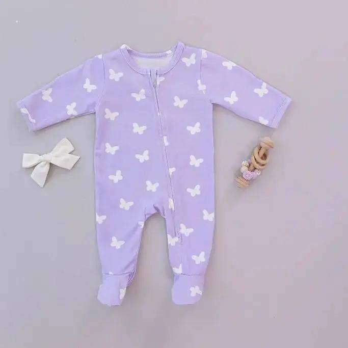 Snuggle Buds - Wholesale Sleepsuit - Baby - Lilac Flutter Zipped Onesie (0–12 Months) – 100% Cotton Muslin Baby Sleepwear10