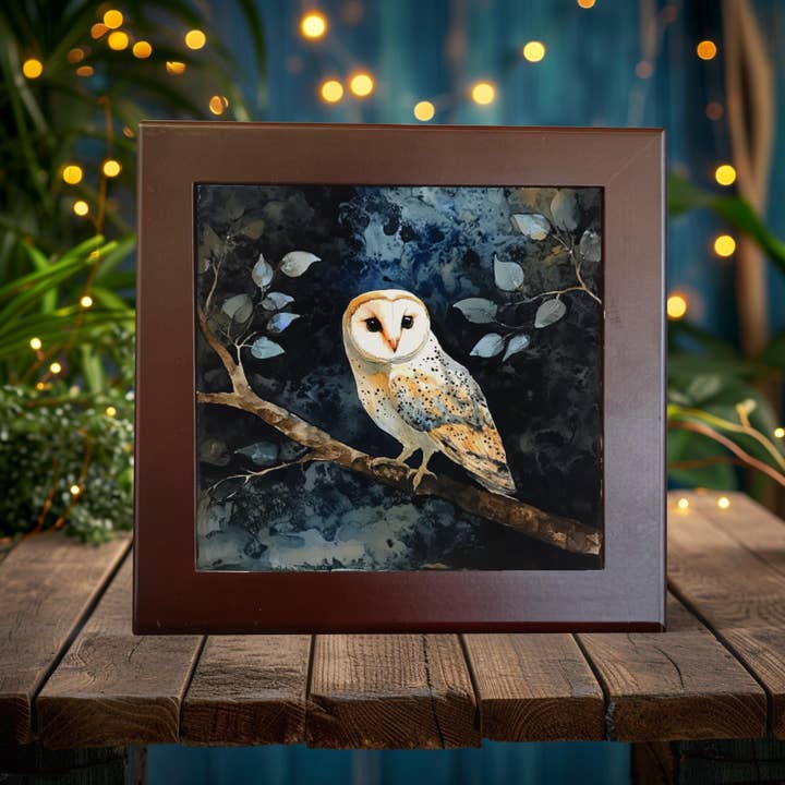 Peeping Tom's Cottage - Wholesale Art Print - Elegant Barn Owl Porcelain Tile Art - Serene Wildlife Decor for Your Home