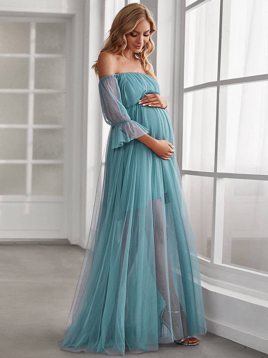 Ever-Pretty - Wholesale Dress - Maternity - A Line Puff Sleeves Mesh Maternity Dress7