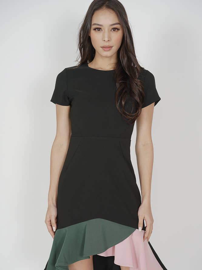Zeemeerminjurk met kleurblok in zwart voor wholesale door MDS