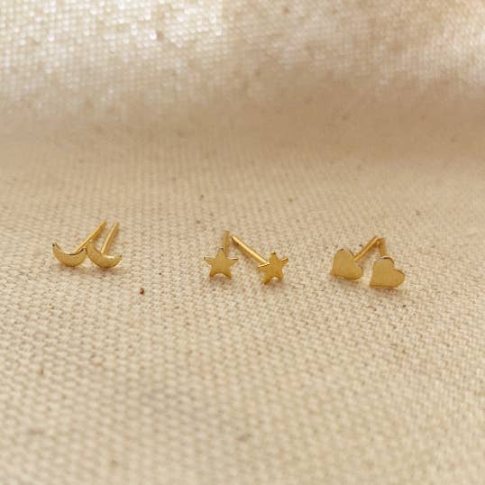 GoldFi - Wholesale Stud/Post Earrings - 18k Gold Filled Dainty Earrings Star, Moon n Heart