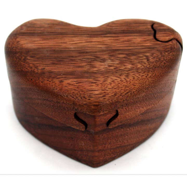 Hand Carved Wood Heart Puzzle Box for wholesale by Modern Eastern by Contrast Inc.