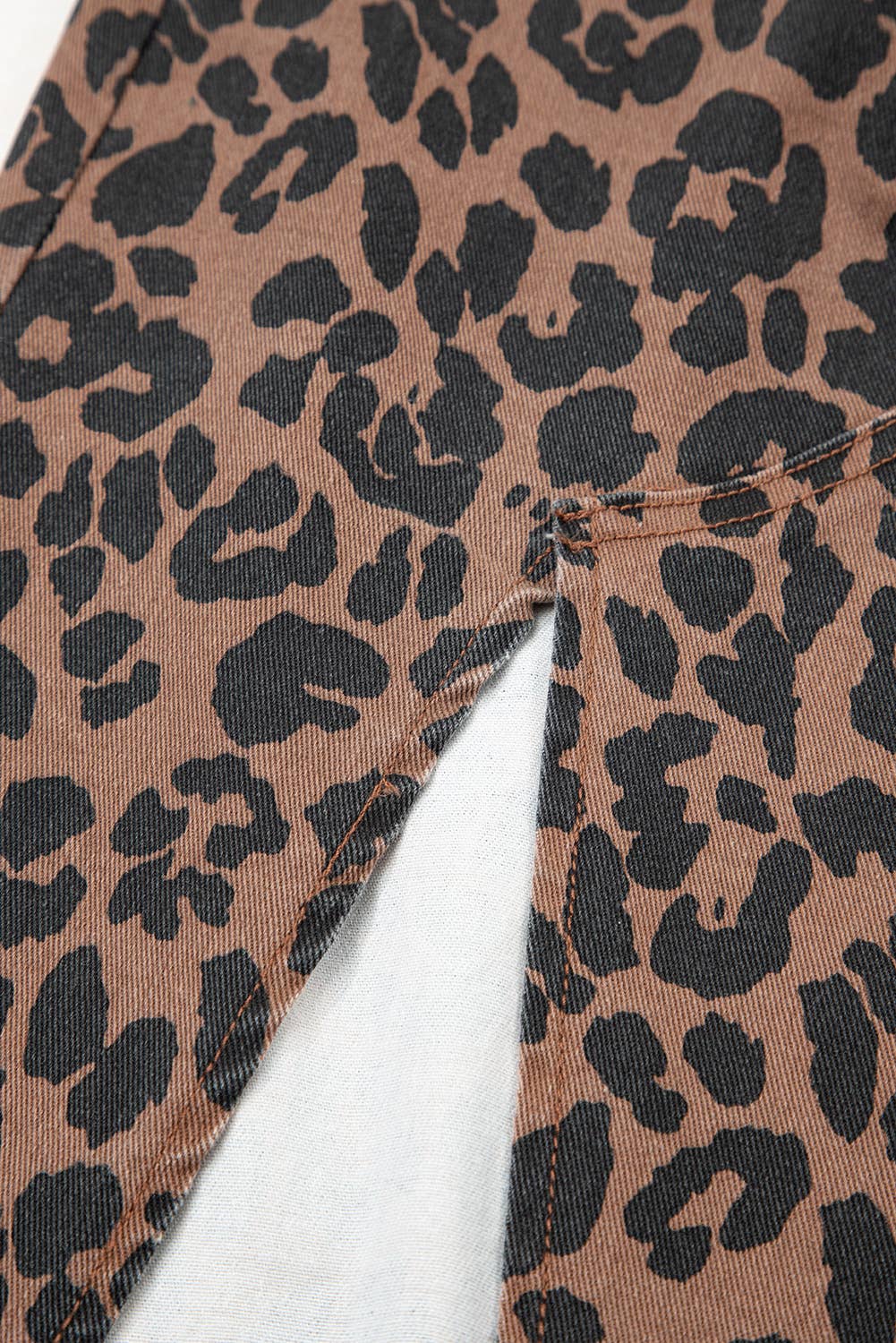 FULL TIME PURCHASE - Wholesale Skirt - Women's - Leopard Denim Frayed Split Denim Midi Skirt13