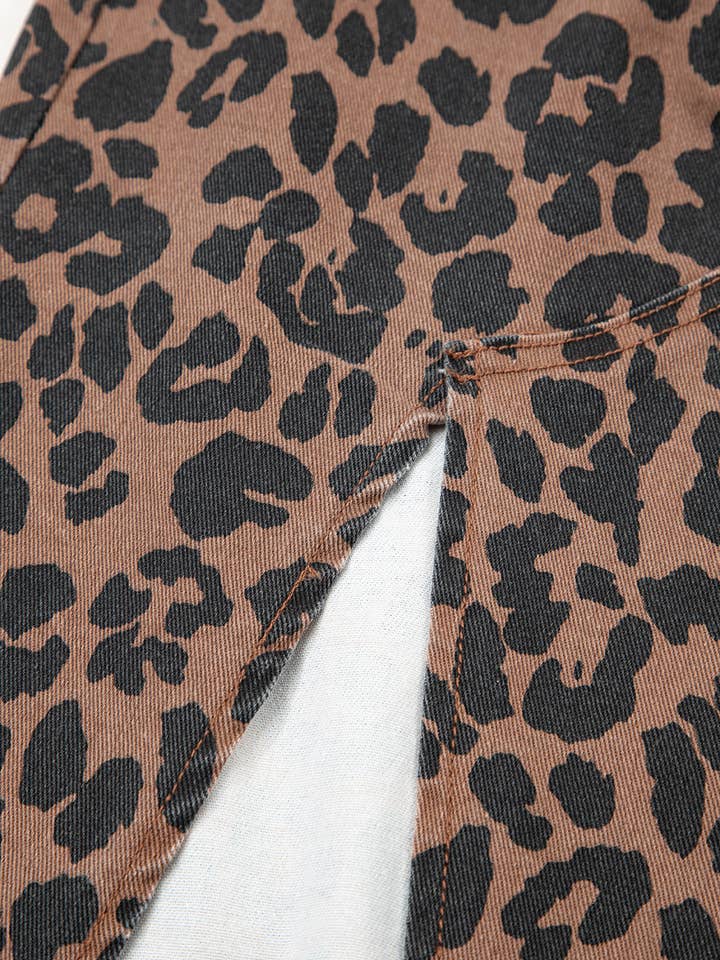 FULL TIME PURCHASE - Wholesale Skirt - Women's - Leopard Denim Frayed Split Denim Midi Skirt13