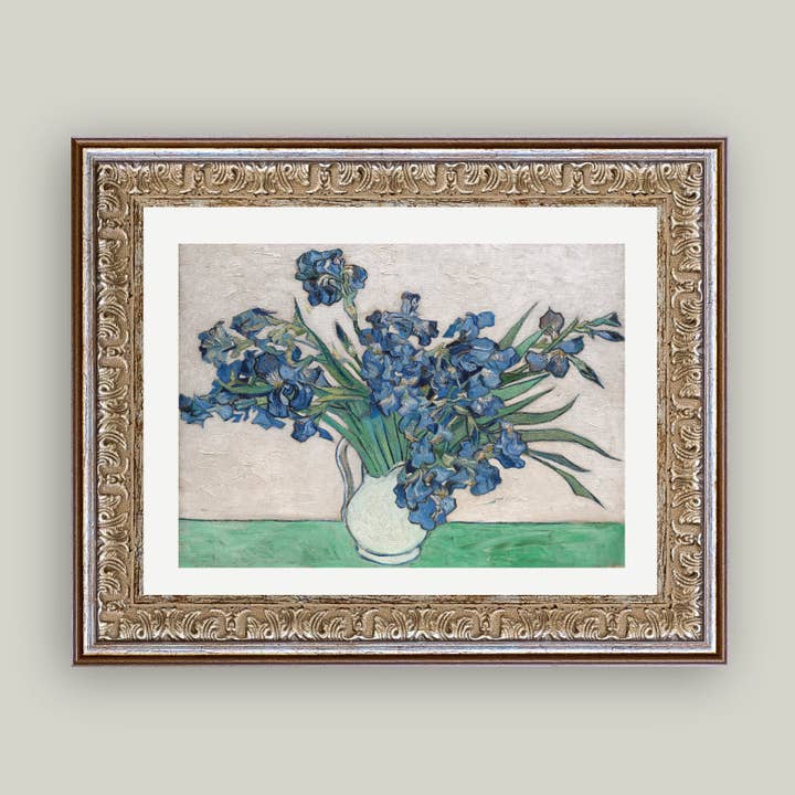 Petal Lane Home - Wholesale Art Print - Blue Irises in Vase Framed Antique Art0