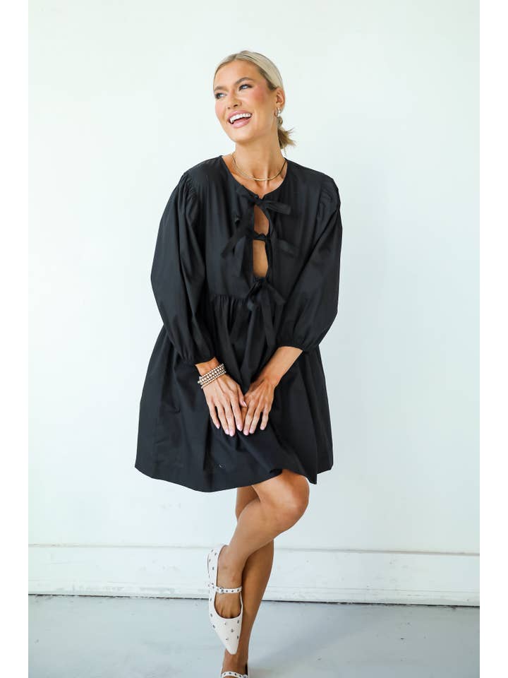 Noir Robe Babydoll Mini Noire à Nœud Définition Mignonne en vente sur Faire5