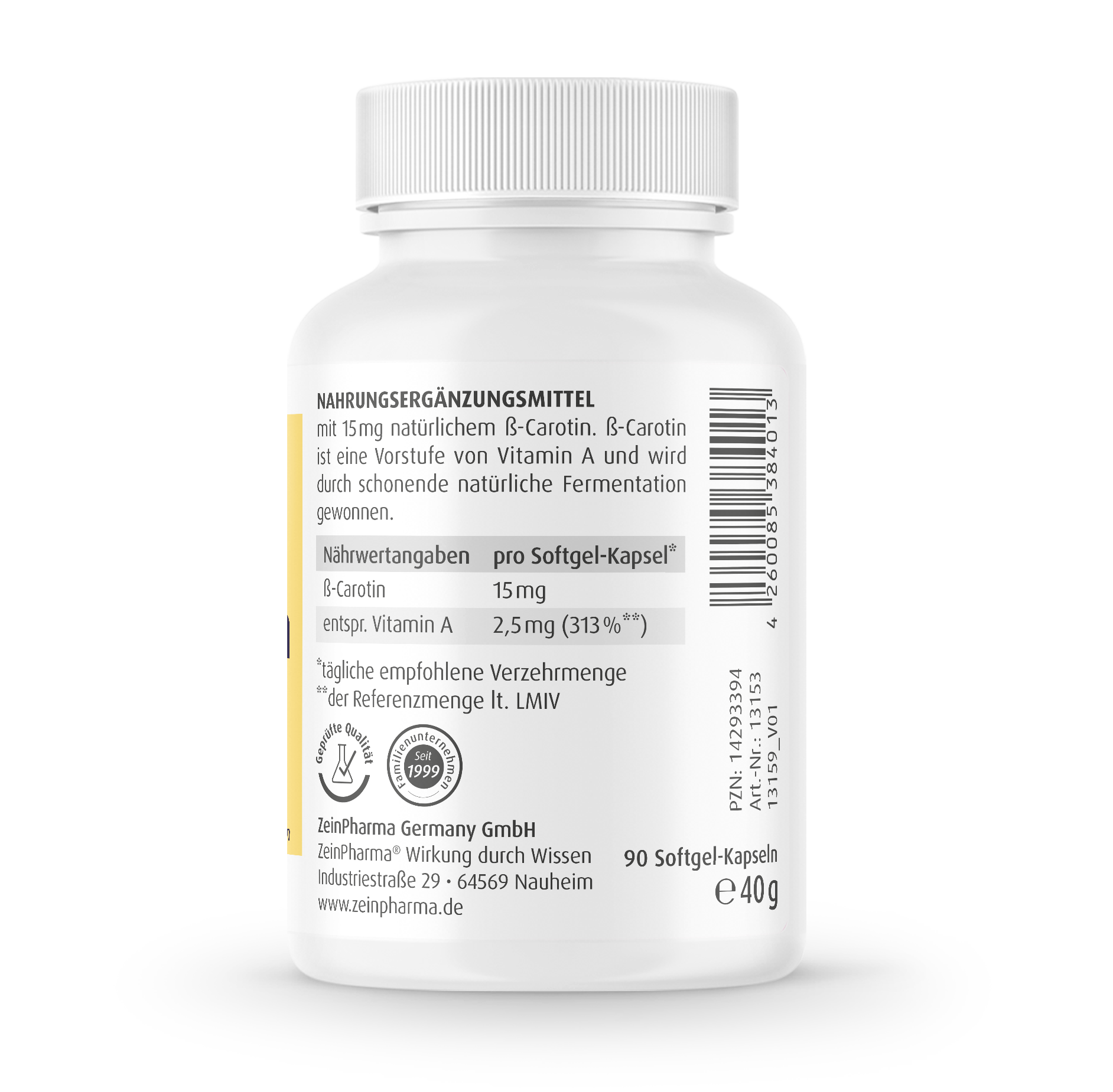 Zein Pharma – wholesale Oralt tillskott/Vitamin – Beta-karoten naturligt 15 mg – 90 mjuka kapslar1