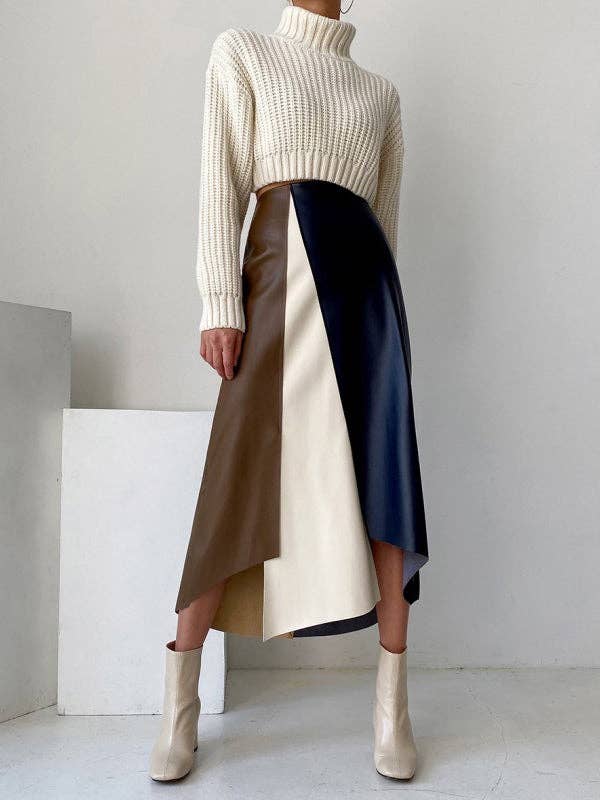 COLORFUL Asymmetric Contrast Color Split-Front A-Line High Waisted Sk for wholesale on Faire4