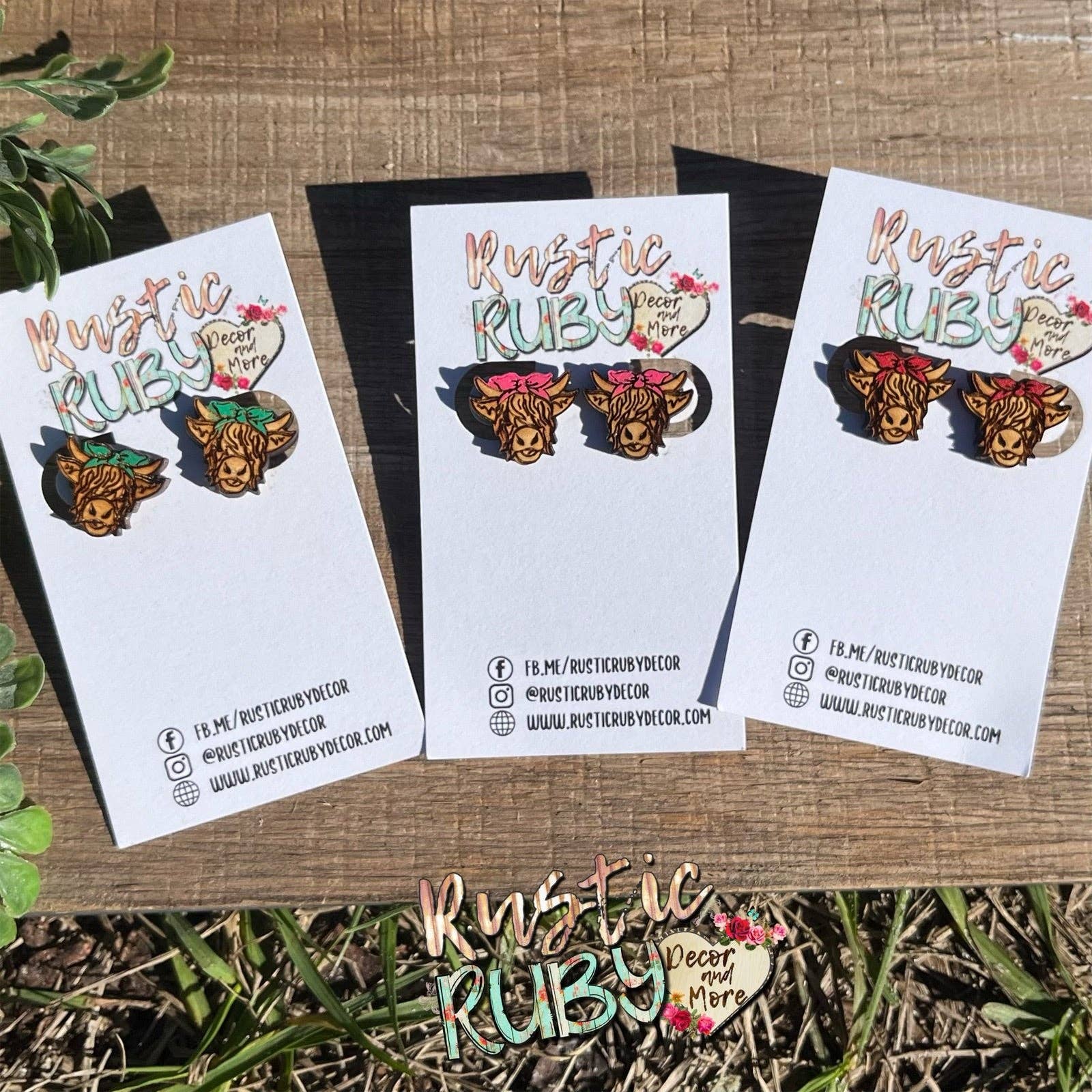 Rustic Ruby Decor and More LLC - Wholesale Stud/Post Earrings - Highland Cow Stud Earrings7