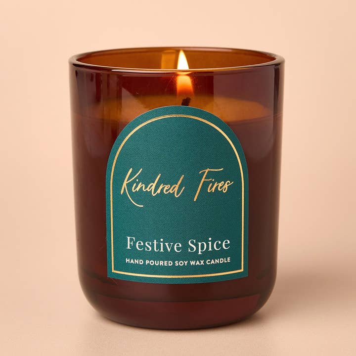 Festive Spice Scented Amber Candle for wholesale by Kindred Fires