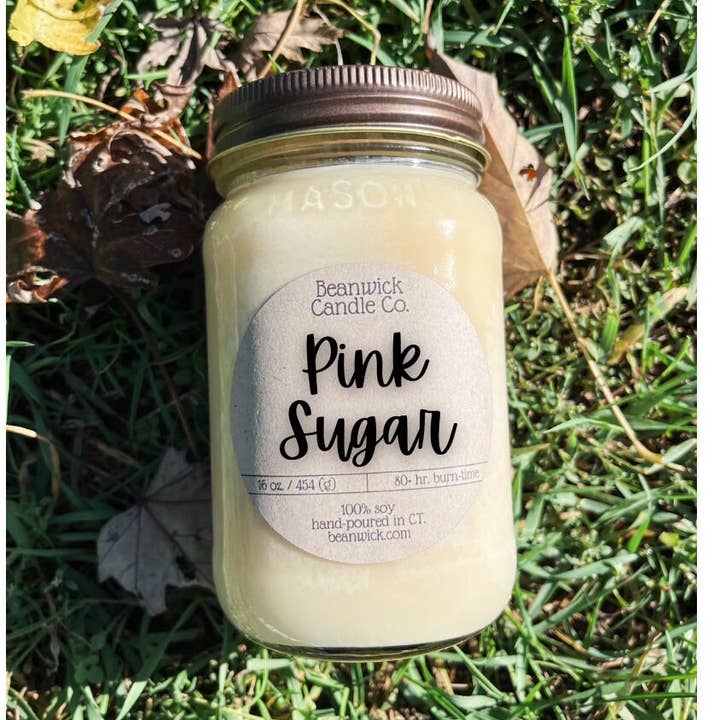 PINK SUGAR Soy Candle in Mason Jar Uniek cadeau voor wholesale door Beanwick Candle Co.