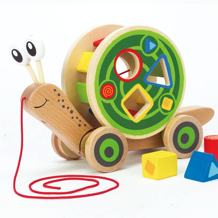 Hape Toys - Wholesale Toy Set - Kids - Hape Walk-A-Long Snail - Pull-Along Toy with Shape Sorting.