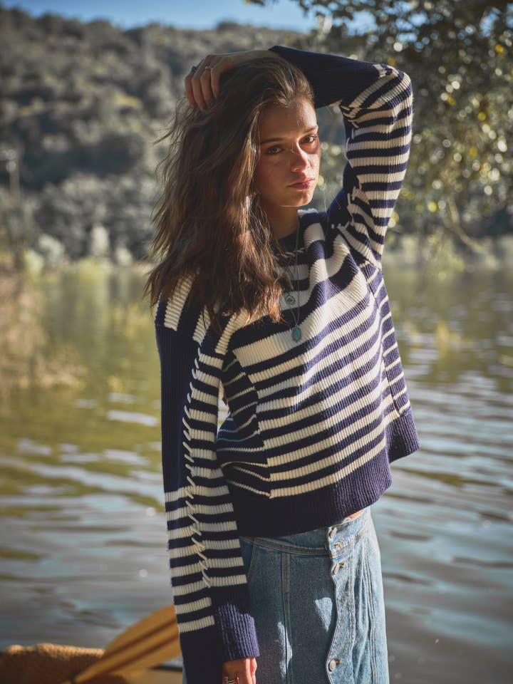 NAVY 35048W - Multi Stripe Loop Nautical Sweater for wholesale on Faire