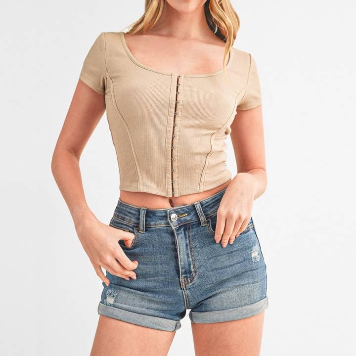 Paperdoll – wholesale Knit top – Women's – RIBBED SQUARE NECK HOOK N EYE BUSTIER SHORT SLEEVE TOP6