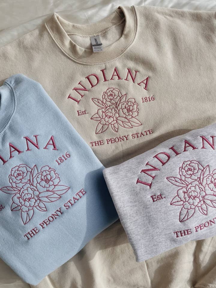 Indiana Peony Embroidered Sweatshirt for wholesale by Molly Louise Shop