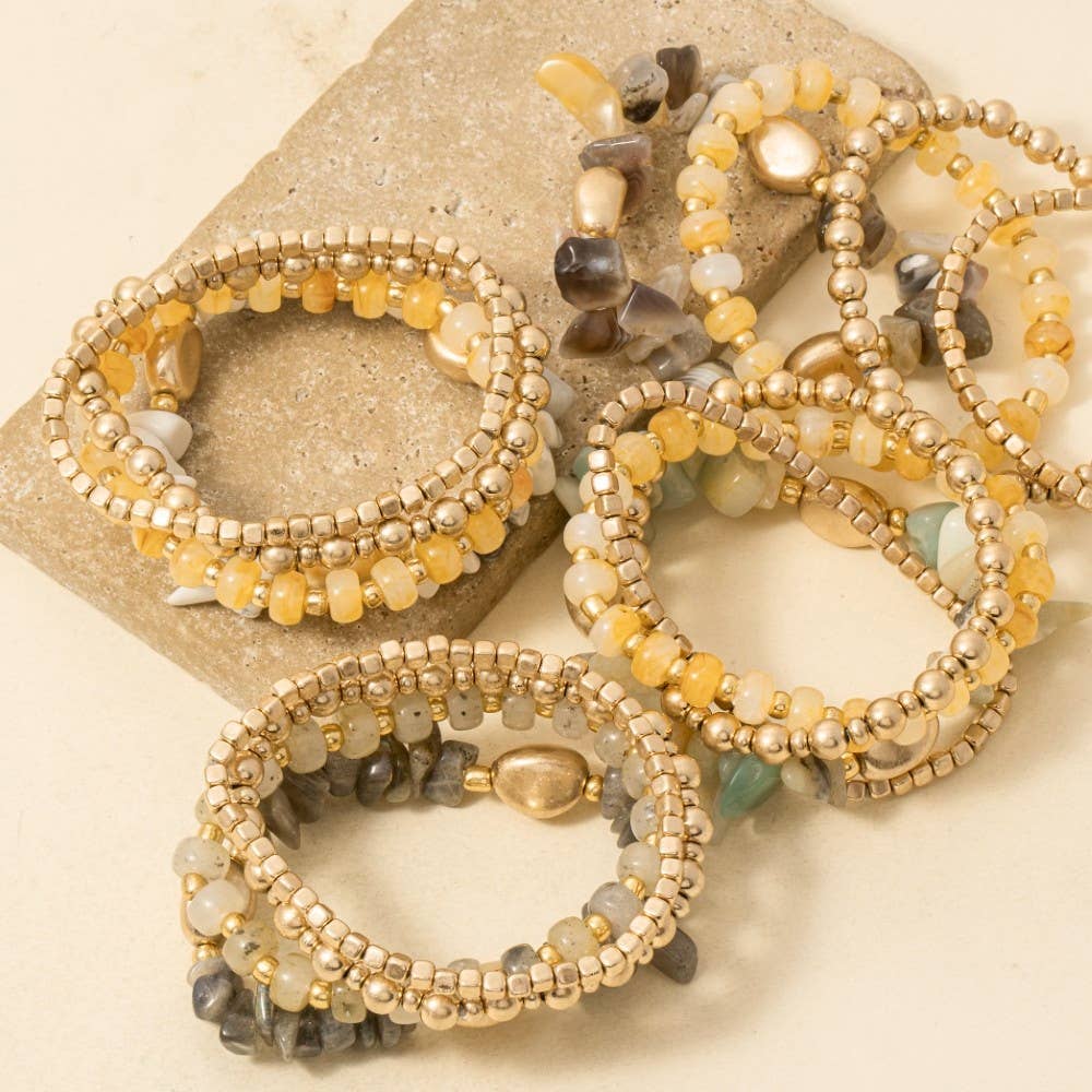 Anarchy Street - Wholesale Beaded Bracelet - Metallic And Chip Stone Mixed Beaded Bracelet Set6