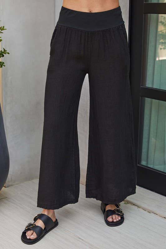 VENTI6 - Wholesale Pants - Women's - SOLID LINEN STRETCH WAISTBAND PANTS (8730-SOLID)32