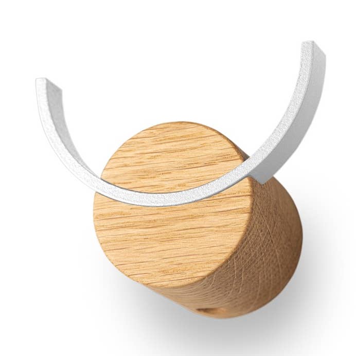 NAMUOS - Wholesale Wall hook - Wooden wall hook DEER - Oak wood, white steel, 2 sizes0