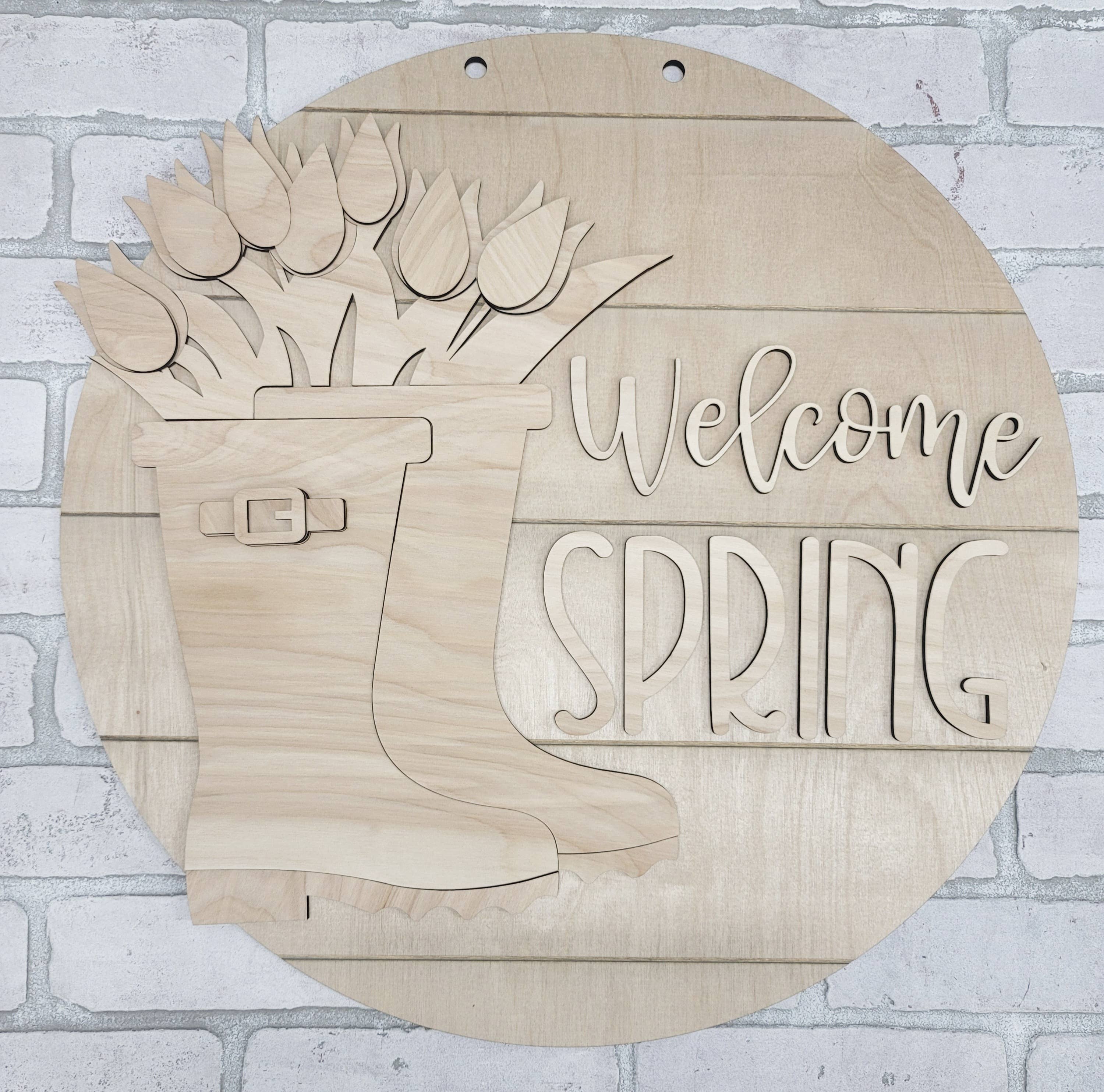 Teal Moon Creations - Vente Kit de bricolage - Bricolage : Bienvenue Printemps Plaque de Porte en Botte de Pluie3