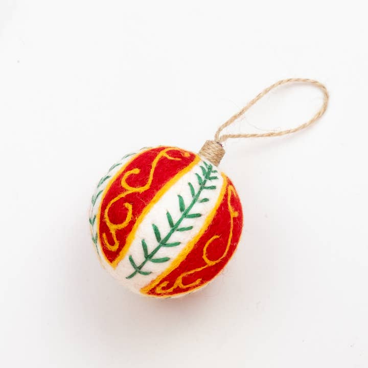 The Winding Road - Wholesale Ornament Set - Ornament - Holiday Felt Ball Hand Embroidered - Red Assorted