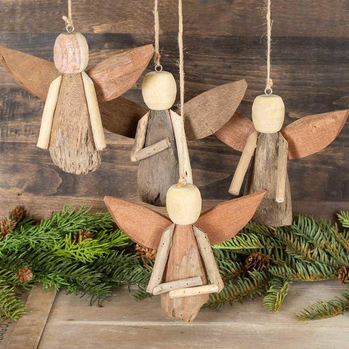 Håndlavet naturlig rustik drivtømmer engel ornament - 16,5 cm H for engroshandel hos Factory Direct Craft