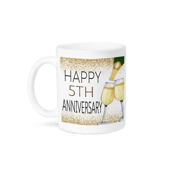 3dRose - Wholesale Coffee mug - 3dRose, Happy 5th Anniversary Image Of Gold Champagne Glasses, Mug8