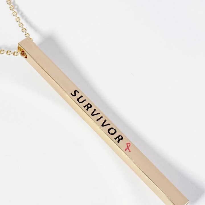 Wild Honey - Wholesale Pendant/Charm Necklace - Survivor Pink Ribbon Engraved Inspirational Necklace1