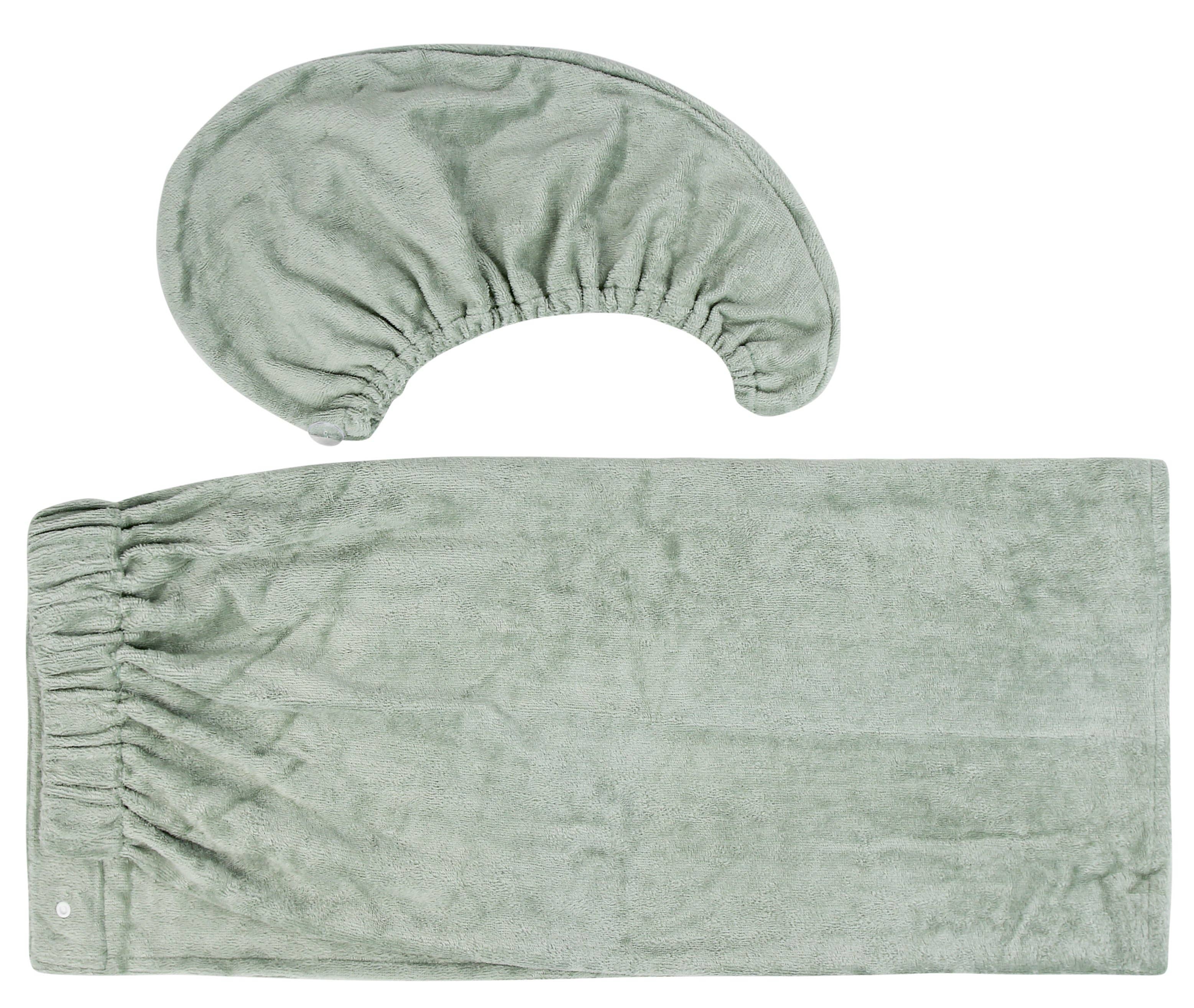 Everplush - Wholesale Bath Towel - Extra Plush Bath Wrap + Hair Turban Set - Sage Green5