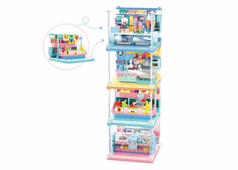 Texas Toy Distribution - Wholesale Building Set - Kids - Food Shop Building Brick Display Set (x2 of each kit A-D)1