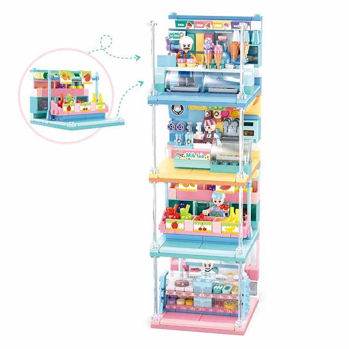 Texas Toy Distribution - Wholesale Building Set - Kids - Food Shop Building Brick Display Set (x2 of each kit A-D)1