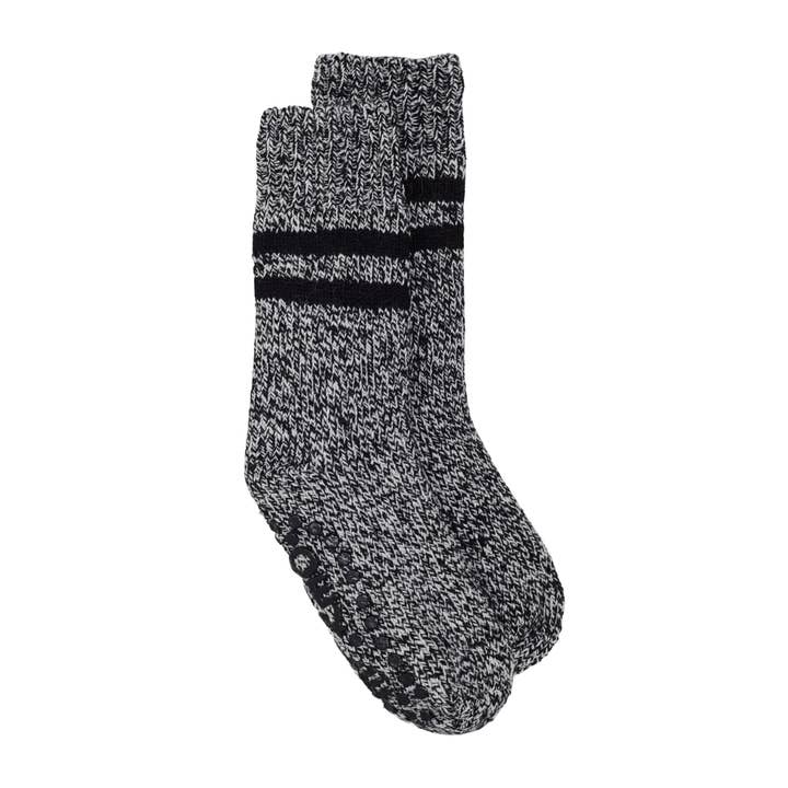Mens 2 Stripe Wool Mix Slipper Sock - Black/Cream for wholesale by Somerville Scarves