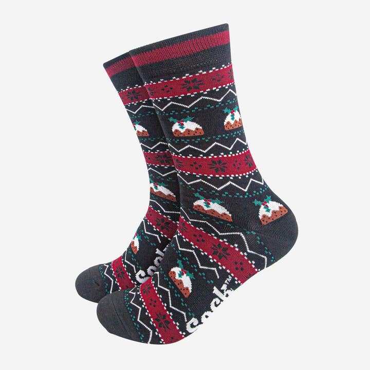 Sock Talk – wholesale Socks – Men's – Men's Bamboo Socks - Black, Christmas Pudding Fair Isle